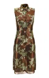 Versace Floral Metallic Knee-length Dress In Brown