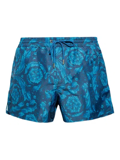 Versace Swim Boxer Nylon Golfo Recycled Fabric All Over Ba In Blue