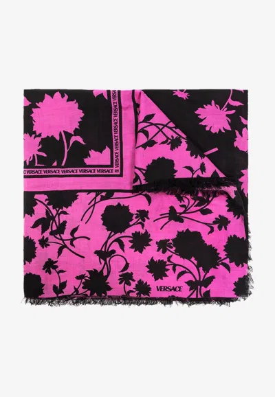 Versace Floral Motif Scarf In Multicolor