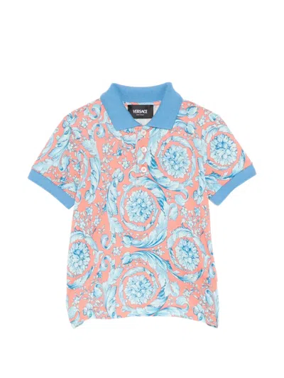 Versace Babies' Floral Polo Shirt In Blue