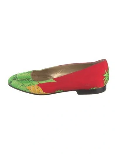 Pre-owned Versace Floral Print Ballet Flats In Red