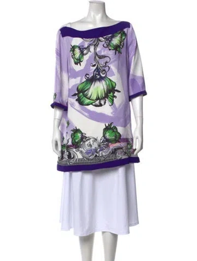 Pre-owned Versace Floral Print Bateau Neckline Tunic In Purple