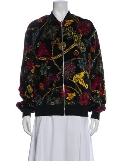 Pre-owned Versace Floral Print Bomber Jacket In Black