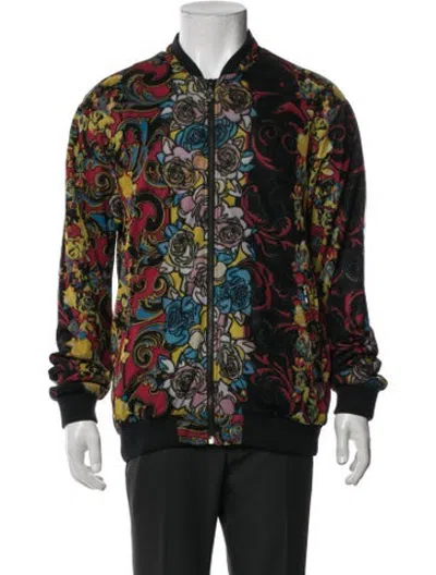 Pre-owned Versace Floral Print Bomber Jacket In Black