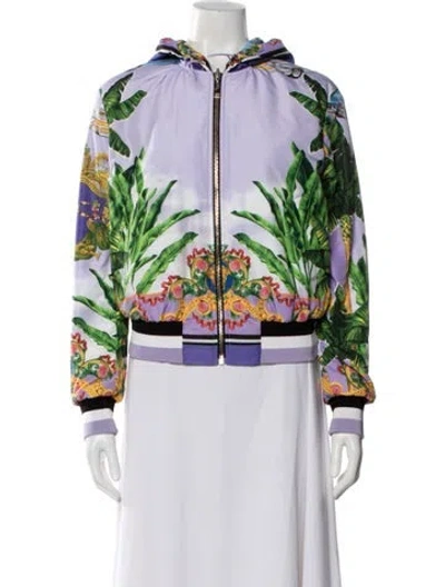 Pre-owned Versace Floral Print Bomber Jacket In Purple