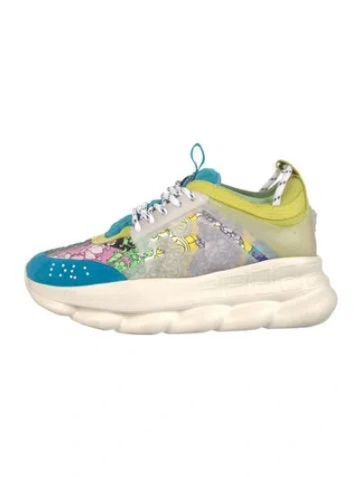 Pre-owned Versace Floral Print Chunky Sneakers In Blue