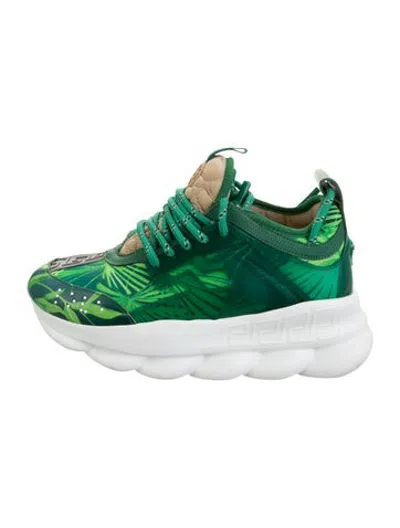 Pre-owned Versace Floral Print Chunky Sneakers In Green