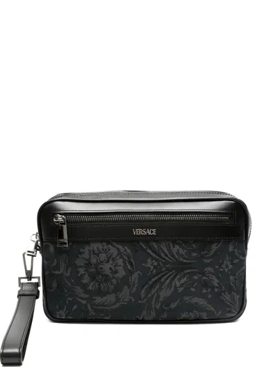 Versace Floral-print Clutch Bag In Black