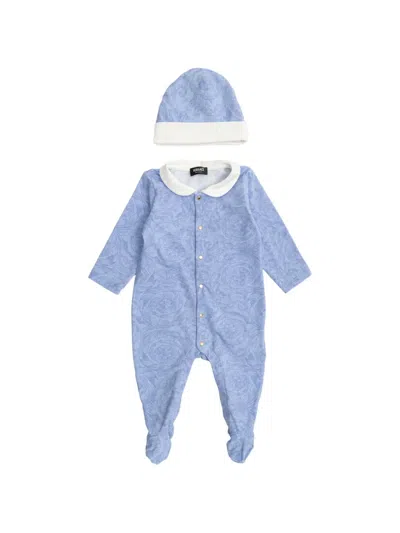 Versace Floral-print Collared Babygrow Set In Blue