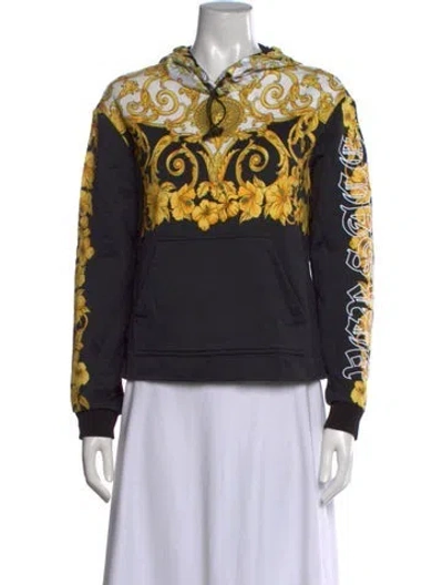 Pre-owned Versace Floral Print Crew Neck Hoodie In Black