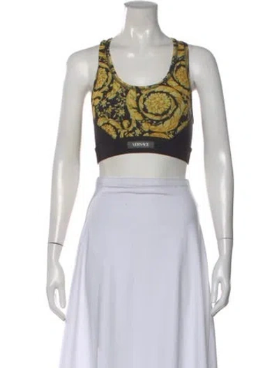 Pre-owned Versace Floral Print Crew Neck Sports Bra In Black