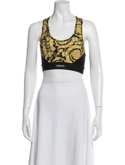 Pre-owned Versace Floral Print Crew Neck Sports Bra In Black
