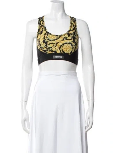 Pre-owned Versace Floral Print Crew Neck Sports Bra W/ Tags In Black