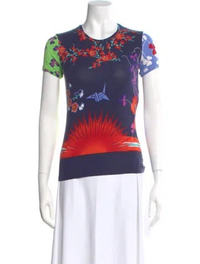 Pre-owned Versace Floral Print Crew Neck T-shirt In Blue
