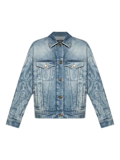 VERSACE FLORAL-PRINT DENIM JACKET
