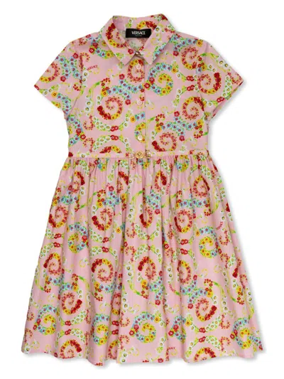 Versace Kids' Floral-print Dress In 粉色