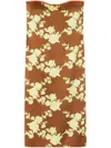 Versace Floral Strapless Silk Satin Knee-length Dress In Brown