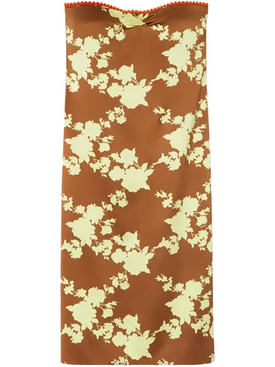 VERSACE WILD ROSES STRAPLESS MIDI DRESS