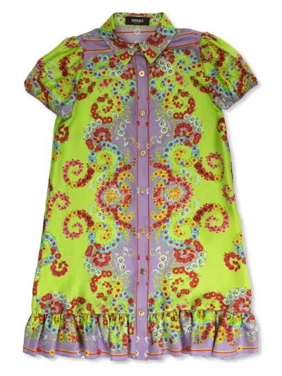 Versace Kids' Floral-print Dress In Pink