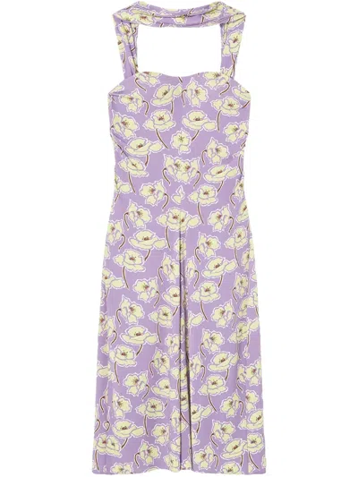 Versace Floral-print Dress In Purple