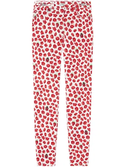 Versace Floral-print Jeans In ホワイト