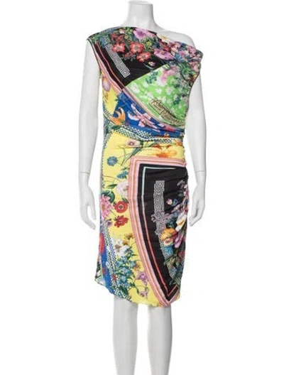 Pre-owned Versace Floral Print Knee-length Dress In Yellow