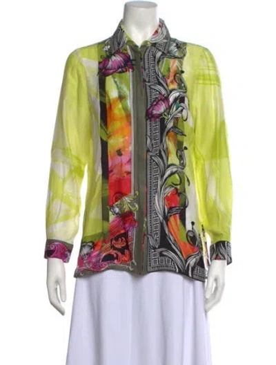 Pre-owned Versace Floral Print Long Sleeve Blouse In Green