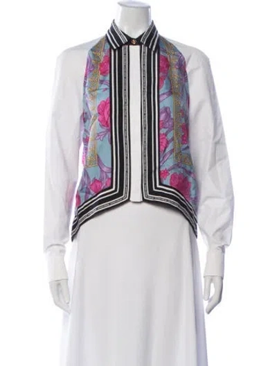 Pre-owned Versace Floral Print Long Sleeve Button-up Top In White
