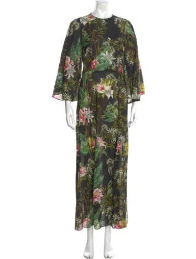 Pre-owned Versace Floral Print Midi Length Dress W/ Tags In Green