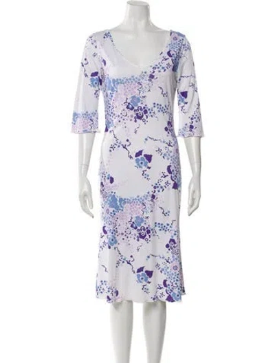 Pre-owned Versace Floral Print Midi Length Dress In White