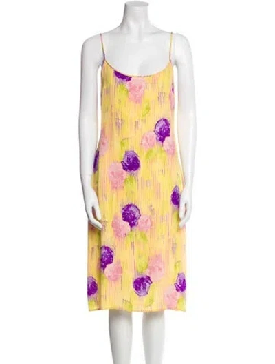 Pre-owned Versace Floral Print Midi Length Dress In Yellow