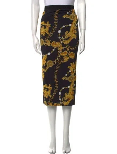 Pre-owned Versace Floral Print Midi Length Skirt W/ Tags In Black