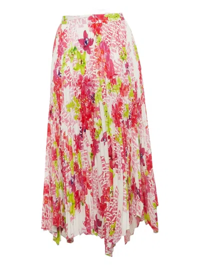 Pre-owned Versace Floral-print Midi Skirt In White