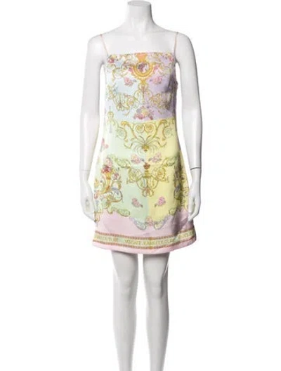 Pre-owned Versace Floral Print Mini Dress In Gold/yellow