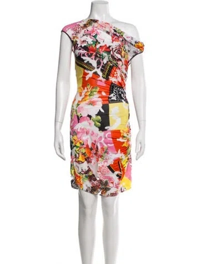 Pre-owned Versace Floral Print Mini Dress In Neutral