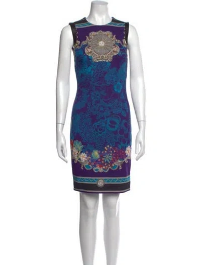 Pre-owned Versace Floral Print Mini Dress In Purple