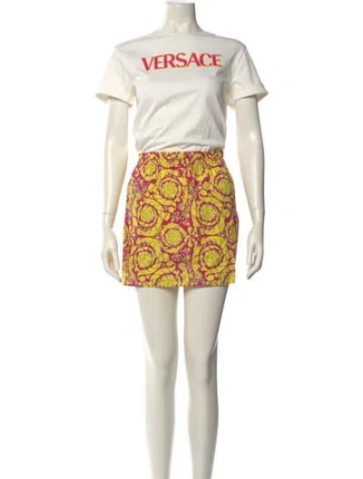 Pre-owned Versace Floral Print Mini Dress W/ Tags In Yellow