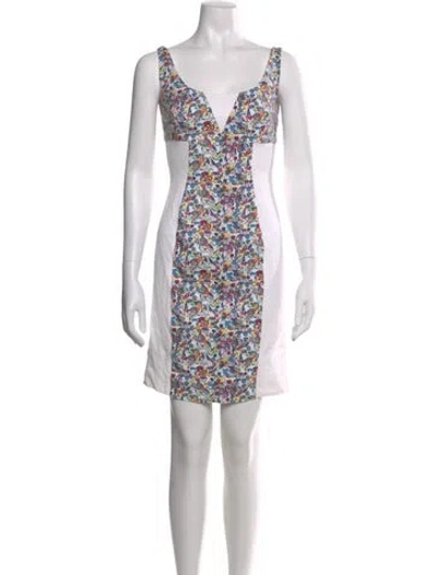 Pre-owned Versace Floral Print Mini Dress In White