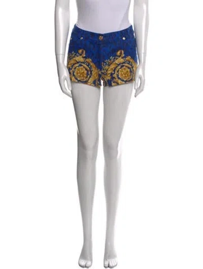 Pre-owned Versace Floral Print Mini Shorts In Blue