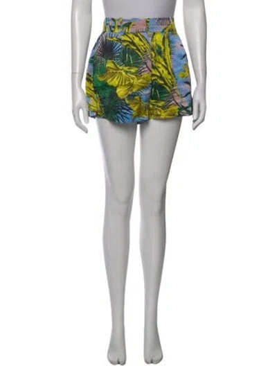 Pre-owned Versace Floral Print Mini Shorts In Blue