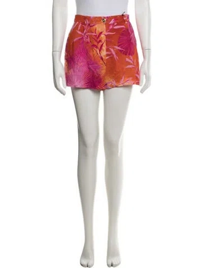 Pre-owned Versace Floral Print Mini Shorts W/ Tags In Orange/pink