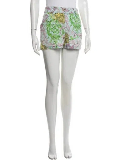 Pre-owned Versace Floral Print Mini Shorts In White