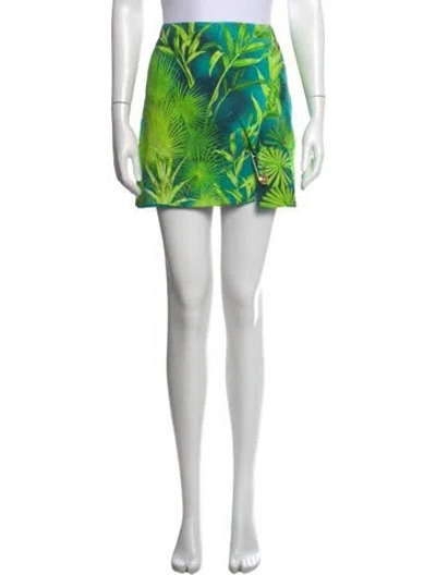 Pre-owned Versace Floral Print Mini Skirt In Green