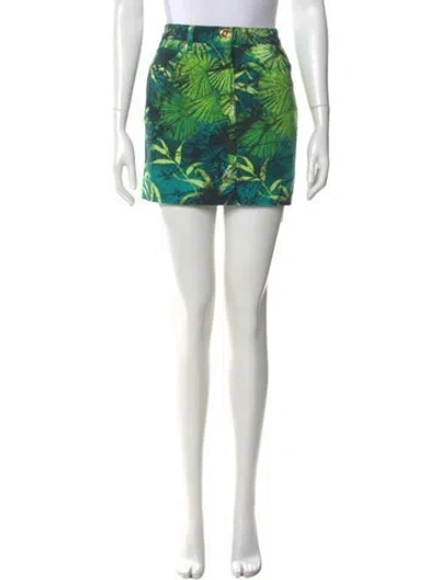 Pre-owned Versace Floral Print Mini Skirt W/ Tags In Green