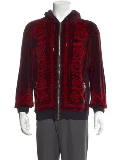 Pre-owned Versace Floral Print Mock Neck Cardigan In Red