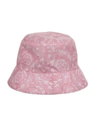Pre-owned Versace Floral Print Nylon Bucket Hat In Pink