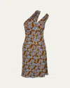 Versace One-shoulder Stretch Crepe Jersey Cocktail Dress In Tobacco Powder Blue