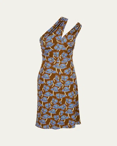 VERSACE FLORAL PRINT ONE-SHOULDER BACKLESS CREPE COCKTAIL DRESS