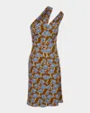 Versace One-shoulder Stretch Crepe Jersey Cocktail Dress In Tobacco Powder Blue