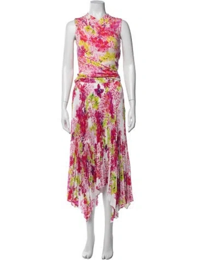 Pre-owned Versace Floral Print Pleated Accents Skirt Set W/ Tags In Pink